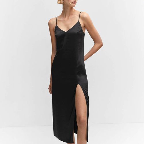 Black Side-Split Satin Dress - Mango - Modalova