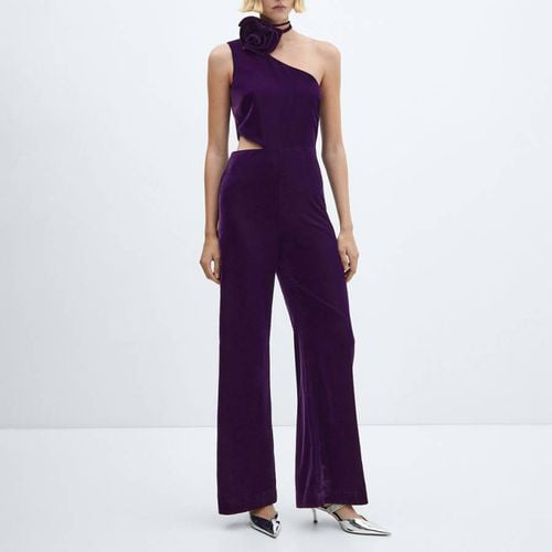 Purple Velvet Jumpsuit With Corsage - Mango - Modalova