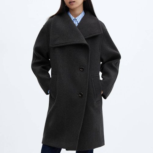 Charcoal Wide Lapel Wool Blend Coat - Mango - Modalova