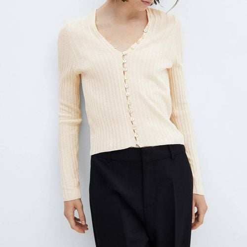 Ecru Buttoned Ribbed Cardigan - Mango - Modalova