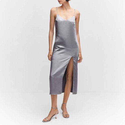 Silver Side Split Satin Dress - Mango - Modalova