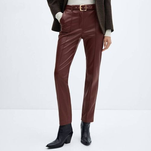 Wine Leather-Effect Trousers With Belt - Mango - Modalova