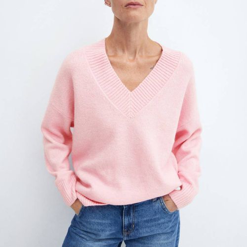 Pink Oversized V-Neck Jumper - Mango - Modalova