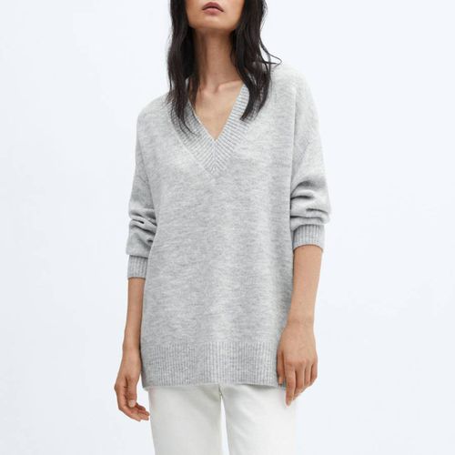 Light Grey Oversized V-Neck Jumper - Mango - Modalova