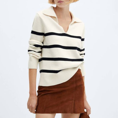 Ecru Striped Polo-Neck Jumper - Mango - Modalova