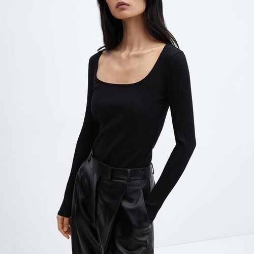 Black Low-Cut Ribbed T-Shirt - Mango - Modalova