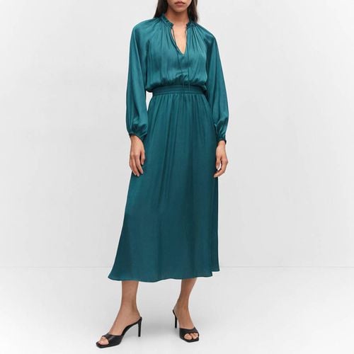 Petrol Puffed Sleeves Satin Dress - Mango - Modalova