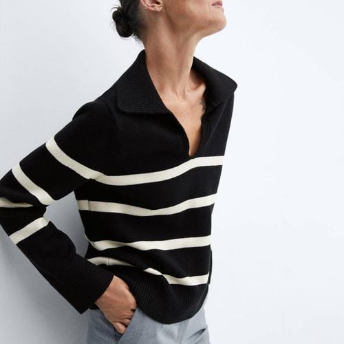 Black Striped Polo-Neck Jumper - Mango - Modalova