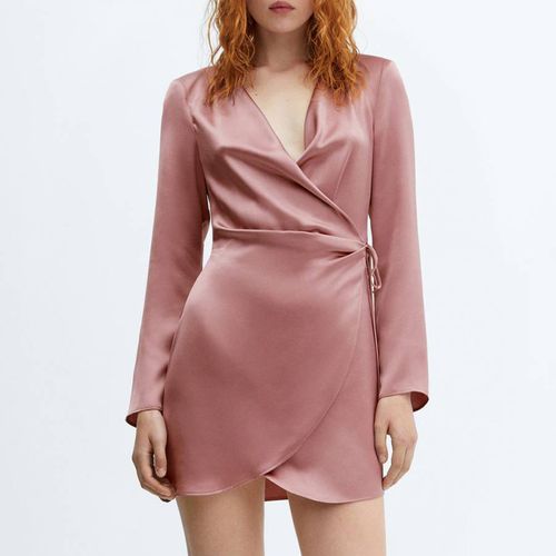 Nude Wrap Satin Dress - Mango - Modalova