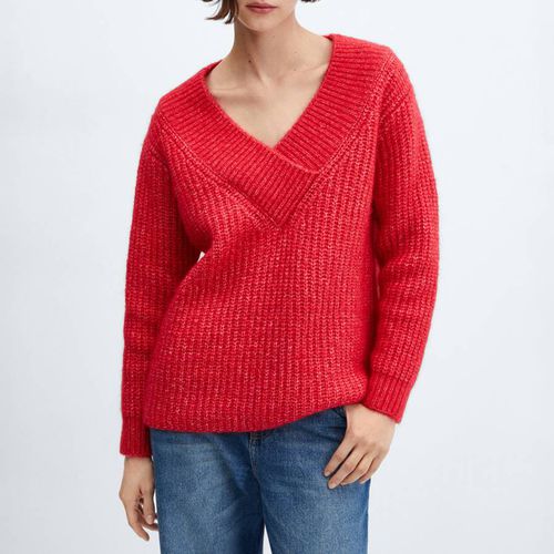 Red Chunky Knit V-Neck Jumper - Mango - Modalova