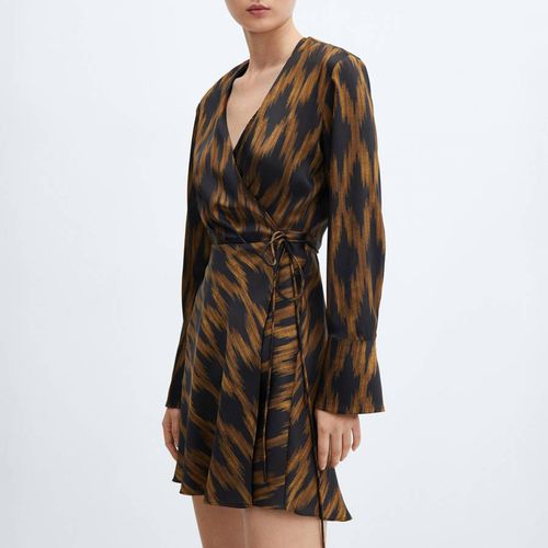 Black Print Wrap Dress - Mango - Modalova