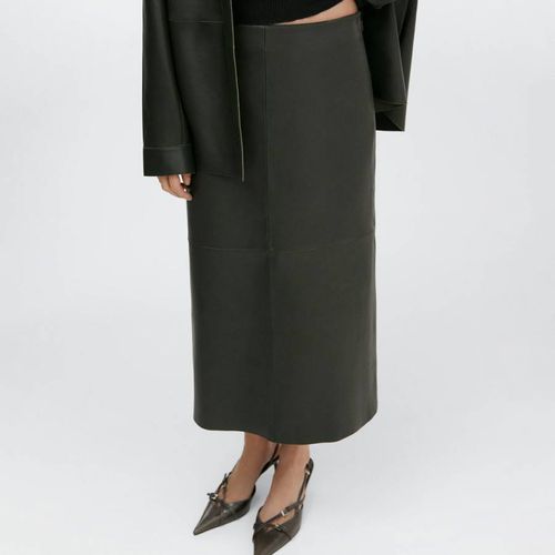 Green Leather Midi Skirt - Mango - Modalova