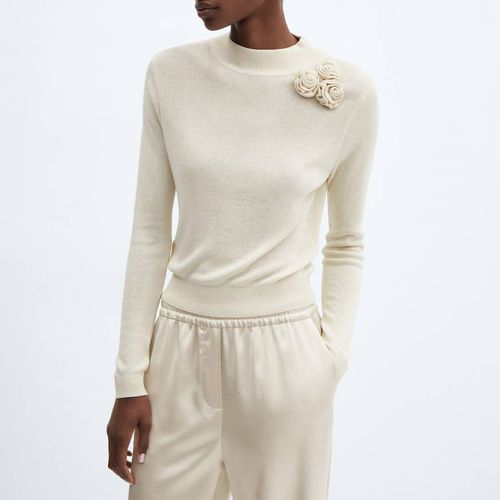 Beige Lurex Floral Jumper - Mango - Modalova