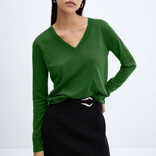 Green Cashmere Blend V-Neck Jumper - Mango - Modalova