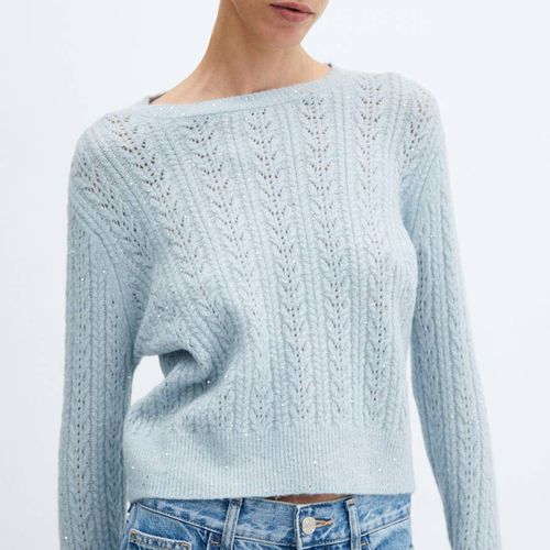 Sky Blue Knit Paillette Jumper - Mango - Modalova