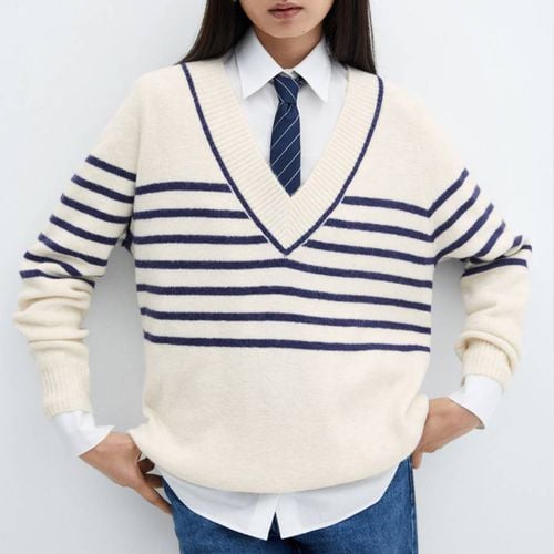 Ivory/ Striped Wool Blend Jumper - Mango - Modalova