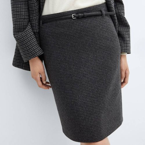 Grey Houndstooth Skirt With Belt - Mango - Modalova