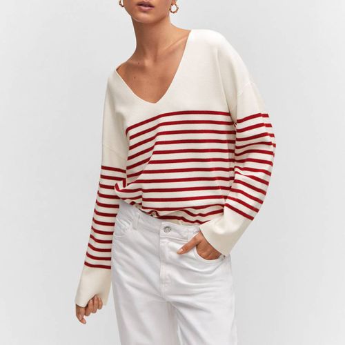 Red Oversized V-Neck Jumper - Mango - Modalova