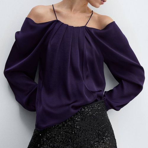 Purple Off Shoulder Pleat Blouse - Mango - Modalova