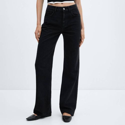 Black Denim Wide Leg Mid-Rise Jeans - Mango - Modalova