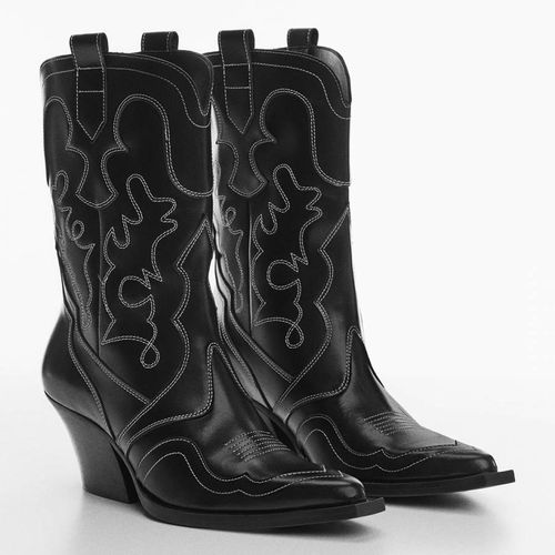 Leather Cowboy Ankle Boots With Seams - Mango - Modalova