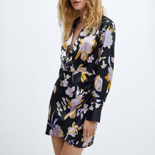 Black Floral-Print Satin Dress - Mango - Modalova