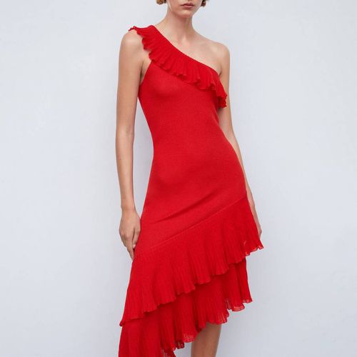 Red Asymmetric Ruffled Dress - Mango - Modalova