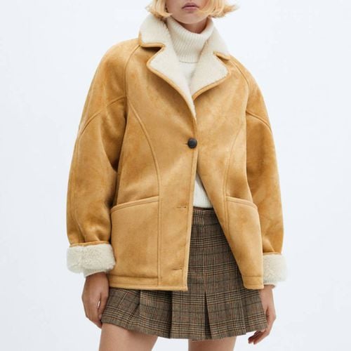 Brown Faux Shearling Jacket - Mango - Modalova