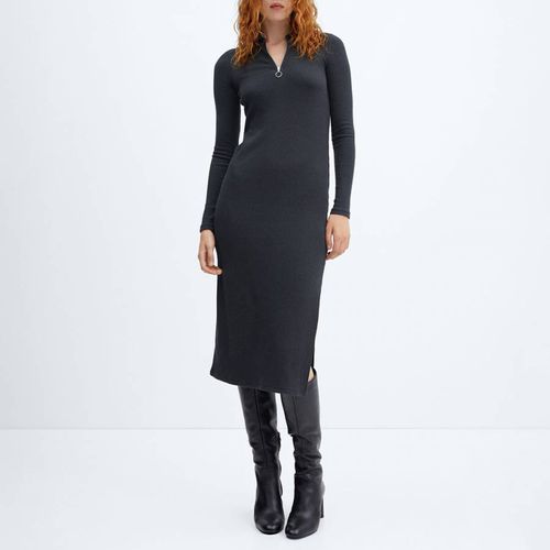 Charcoal Zip Neckline Midi Dress - Mango - Modalova