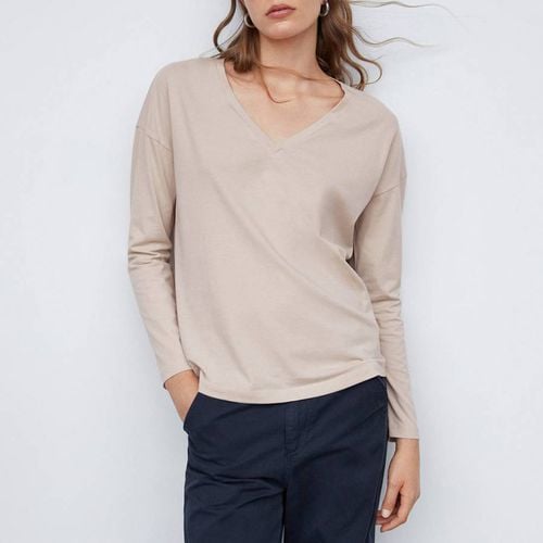 Beige V-Neck Cotton T-Shirt - Mango - Modalova