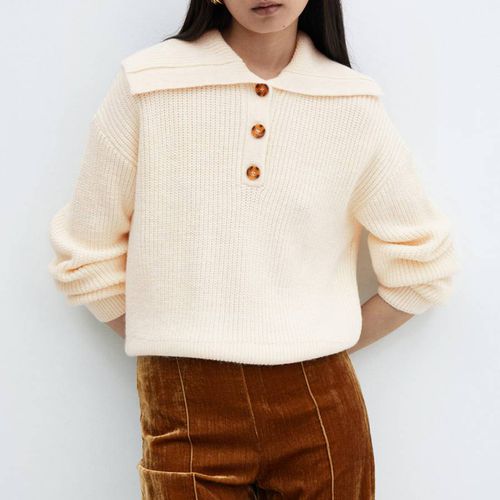 Ecru Buttoned Collar Knit Jumper - Mango - Modalova