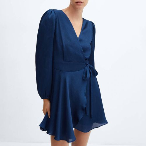 Navy Flowy Wrap Dress - Mango - Modalova