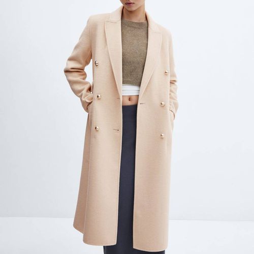 Beige Handmade Buttoned Wool Coat - Mango - Modalova