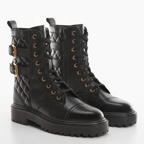 Black Military Leather Ankle Boots - Mango - Modalova