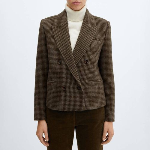 Dark Brown Check Wool Jacket - Mango - Modalova