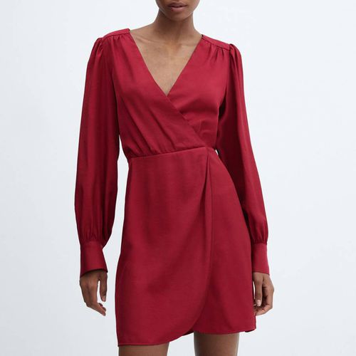 Burgundy Puffed Sleeves Short Dress - Mango - Modalova