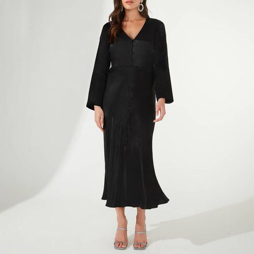 Black Satin Button Front Midi dress - Ro & Zo - Modalova