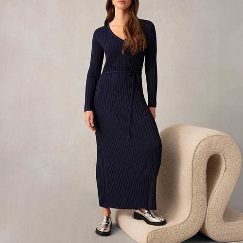 Navy Wide Rib Knit V Neck Dress - Ro & Zo - Modalova