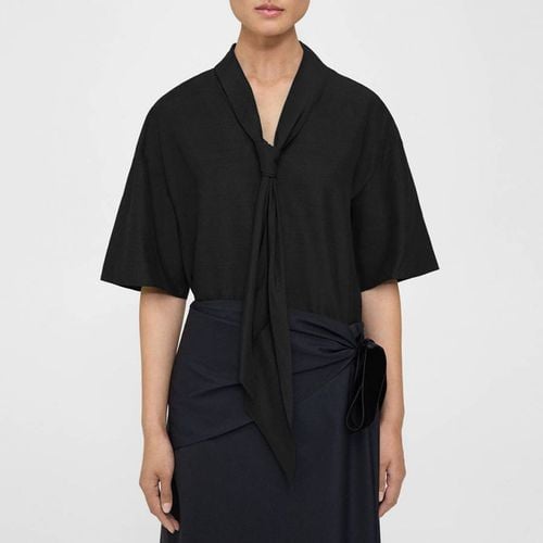 Black Tie Neck Silk Blend Top - Theory - Modalova