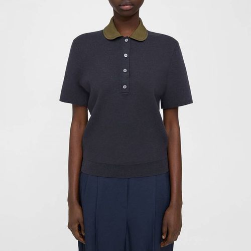 Dark Blue Round Collar Polo Shirt - Theory - Modalova