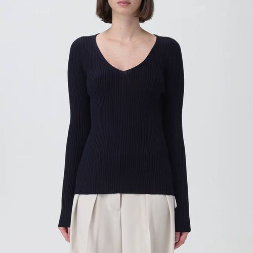 Navy V-Neck Wool Blend Jumper - Theory - Modalova