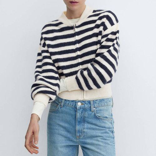 Navy Zipped Knit Cardigan - Mango - Modalova