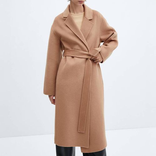 Camel Wool Blend Belted Coat - Mango - Modalova