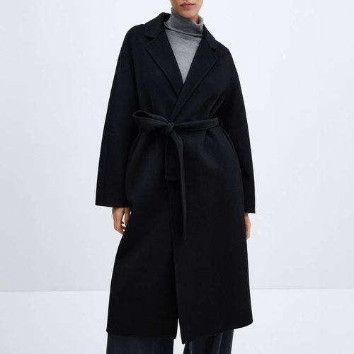 Black Wool Blend Belted Coat - Mango - Modalova