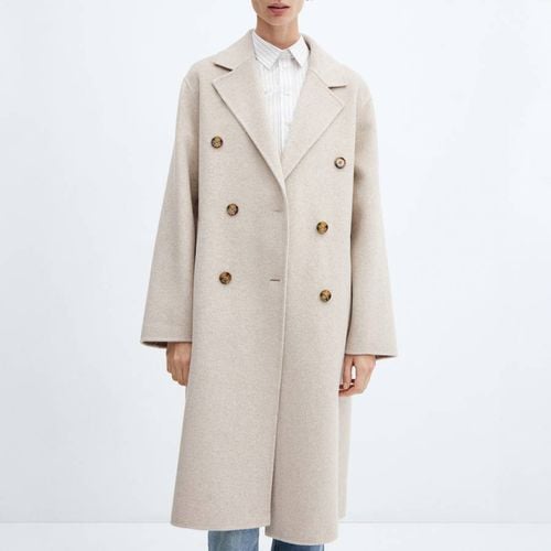 Beige Handmade Oversized Wool Coat - Mango - Modalova