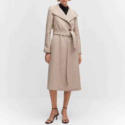 Beige Belted Manteco Wool Coat - Mango - Modalova