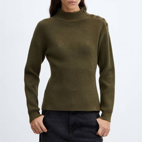 Khakik Shouder Buttons Ribbed Sweater - Mango - Modalova