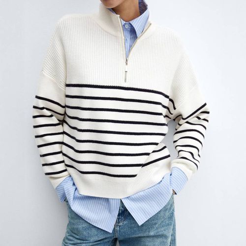 Navystriped Sweater With Zip - Mango - Modalova