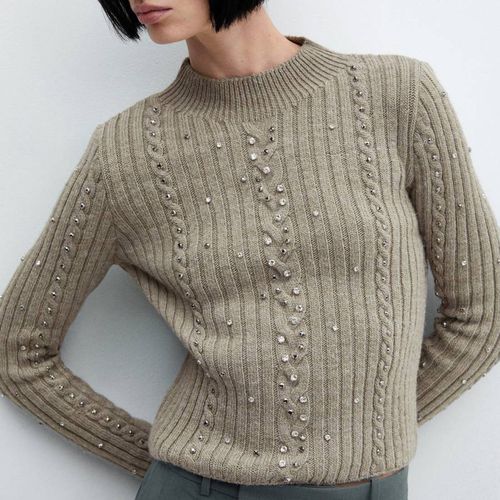 Olive Embellished Cable Knit Sweater - Mango - Modalova