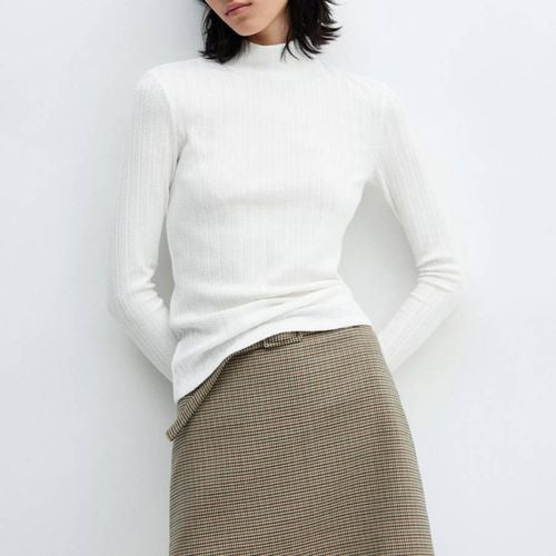 White Ribbed Mock Neck Tee - Mango - Modalova